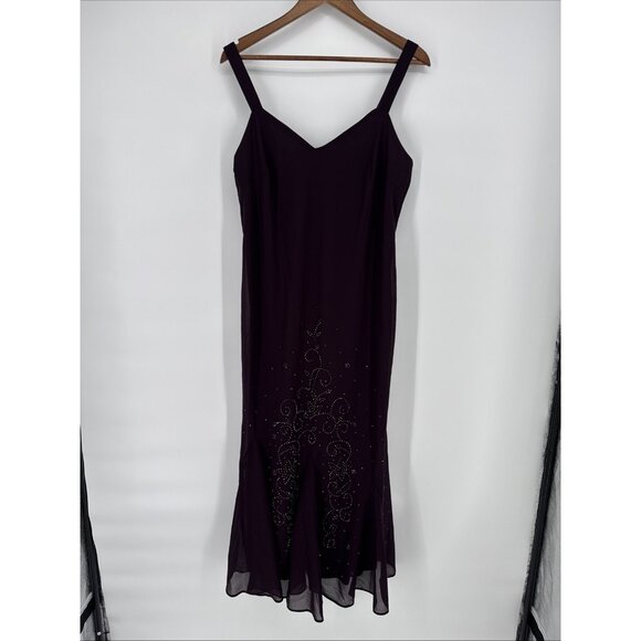 New R&M Richards Women's Size 14 Purple Sleeveless Beaded A-Line Cocktail Dress - Picture 4 of 10